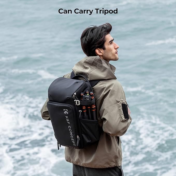 K&F CONCEPT Camera Backpack, 22L Expandable Camera Bag with Rain Cover | with Tripod Holder & 15.6in Laptop Compartment, Quick Access & Water Resistant, Travel & Outdoor, Magic Chamber, B06 - Image 8
