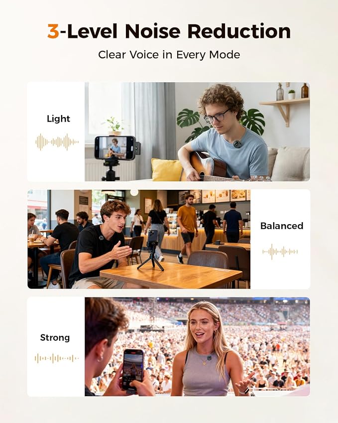 Wireless Lavalier Microphone for iPhone Android, AI Noise Reduction | Studio-Grade Audio Quality, 45H Battery Life, 100ft Stable Wireless Range, Magnetic Dual Wearing Options, Clear Voice Capture - Image 3