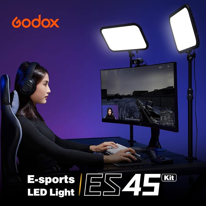 Godox ES45 Key Light,LED Video Light with Extendable Desk Stand,2.4G Wireless Control,0-100% Brightness & 2800-6500K Color Temperature,E-Sports LED Light Kit for Streaming,Zoom Calls, YouTube,Tiktok - Image 2
