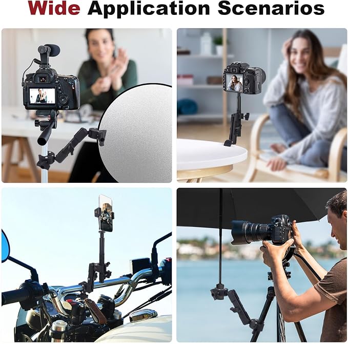 Double Clamp Mount,Double Super Clamp Camera Mount with 360° Ballhead Magic Arm for Desk, Cross Bars,Tripod, Handlebar Studio Light Stand Holder Photography Reflector, Flag, Umbrella,JC025 - Image 7