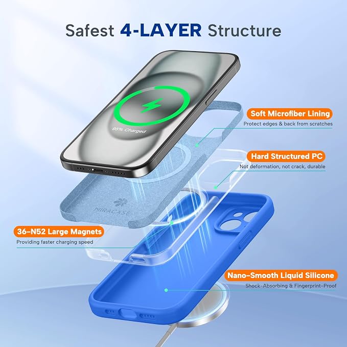 Miracase Silicone & Magnetic for iPhone 15 Case, Mediterranean Blue | Compatible with MagSafe, Soft Microfiber Lining, Premium Silicone Cover Shockproof Drop Protection Phone Case for 15 - Image 2