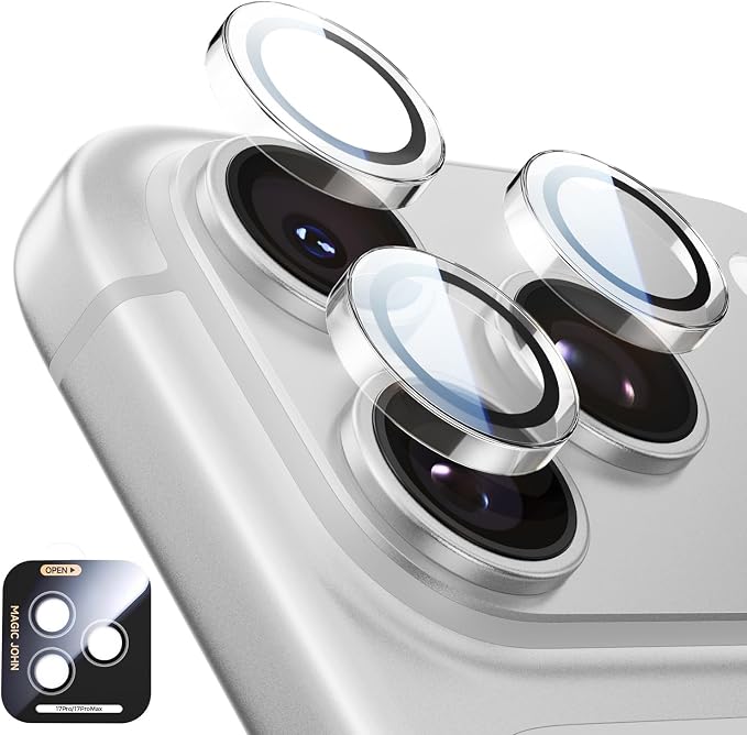MAGIC JOHN 2 pack for iPhone 17 Pro Max/17 Pro Camera Lens Protector,Clear | [Alignment Kit&1:1 Invisible Fit] 9H Aerospace Tempered Glass, Ultra HD, Metal Individual Ring by MAGICJOHN