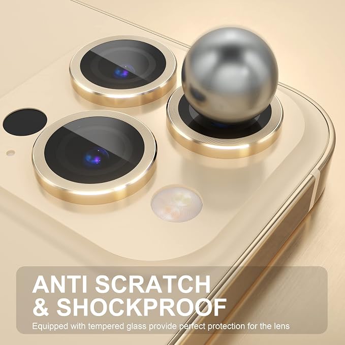 Choiche for iPhone 14 Pro/iPhone 14 Pro Max Camera Lens Protector | Ultra HD, 9H Tempered Glass Camera Cover Screen Protector Metal Ring Decoration Accessories (Gold) - Image 3