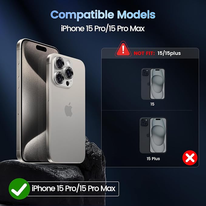 CACOE Metal Camera Lens Protector for iPhone 15 Pro/15 Pro Max | Tempered Glass Cover, Anti-Scratch, Drop-Proof, Strong Adhesion, Camera Screen Cover Accessories, Titanium - Image 2