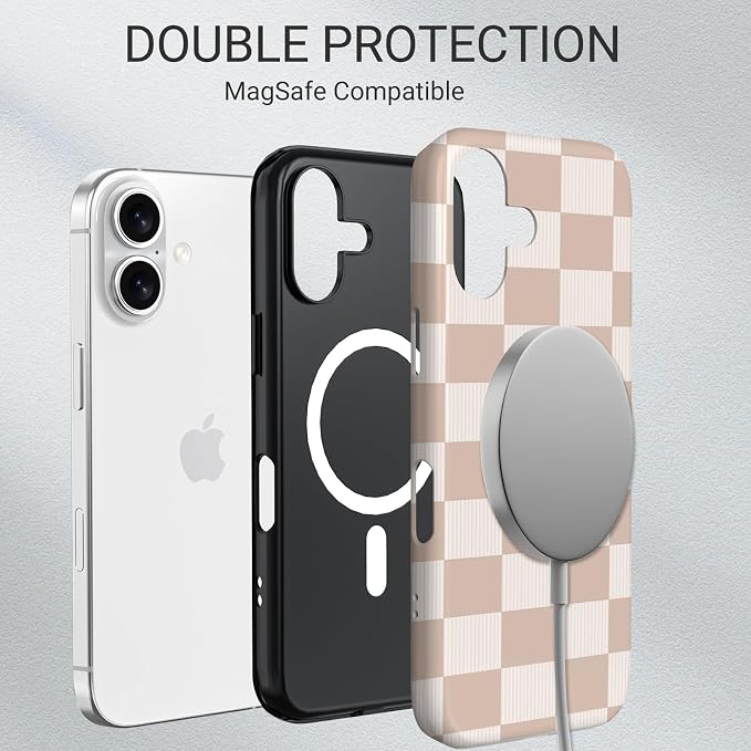 TPU Phone Case for iPhone 16, MagSafe Wireless Charging Compatible, Shockproof Slim Fit Protective Cover with Anti-Yellowing & Raised Camera Protection (Plaid 2, iPhone 16) - Image 6