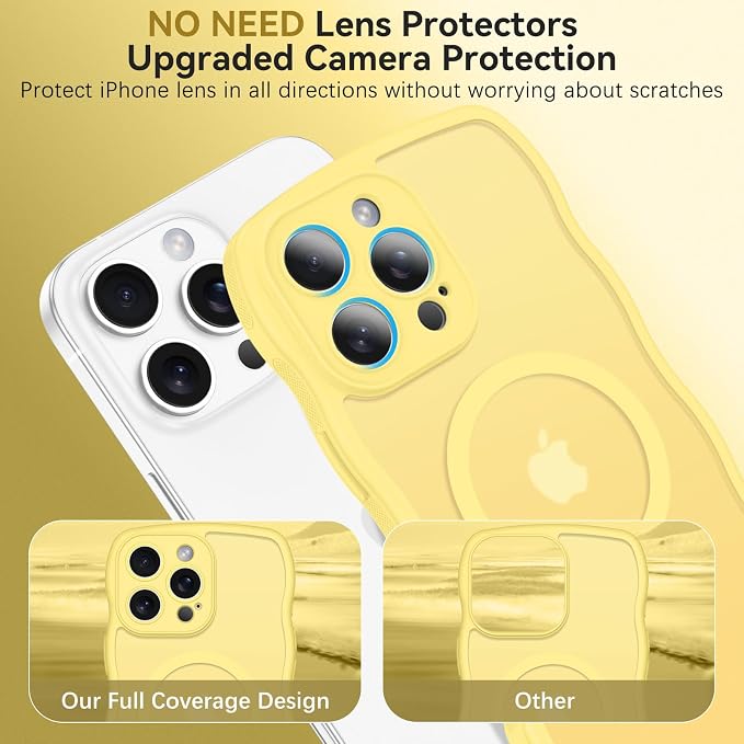 BENTOBEN Magnetic for iPhone 16 Pro Max Case, Cute Wavy [Full Camera Protection][Compatible with MagSafe] Matte Anti-Slip Bumper Women Girls Girly Protective Cover for 16 Pro Max 6.9" 2024, Yellow - Image 3