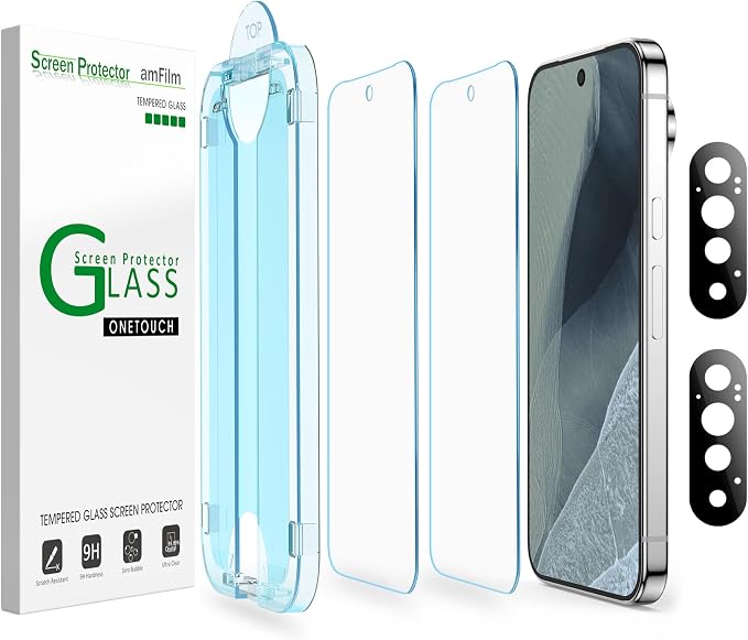 amFilm OneTouch for Google Pixel 11 Pro XL Screen Protector Tempered Glass | 6.8” Auto-Alignment, 30s Install, Bubble Free, Scratch & Drop Protection, HD, Camera Lens Protector[2+2 Pack] (11PXL-6.8'') by amFilm