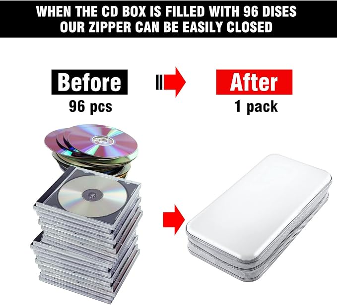 96‑Capacity Hard Plastic CD/DVD Binder for Car, Home & Travel | Zipper‑DVD Organizer, Scratch‑Resistant Sleeves Shield Discs From Dust & Damp; Stores Music, Video, Gaming & Blu‑ray Discs - Image 4