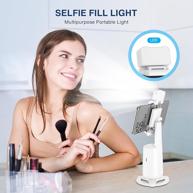 Auto Face Tracking Tripod 360° Rotating Cell Phone Photo and Video Kits Stand, No App, Camera Stand with Remote and Gesture Control, Rechargeable Smart Shooting Stand for Live Recording Tiktok（White） - Image 7