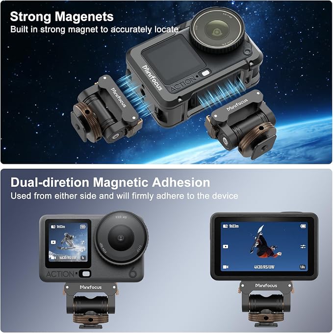 MINIFOCUS Cold Shoe Mount Adapter Compatible with DJI Osmo Nano/Action 6, Dual-Direction Magnetic Mount with 1/4" Screw Hole Quick Release Holder for Tripod DSLR Camera Hot Shoe Accessories - Image 3