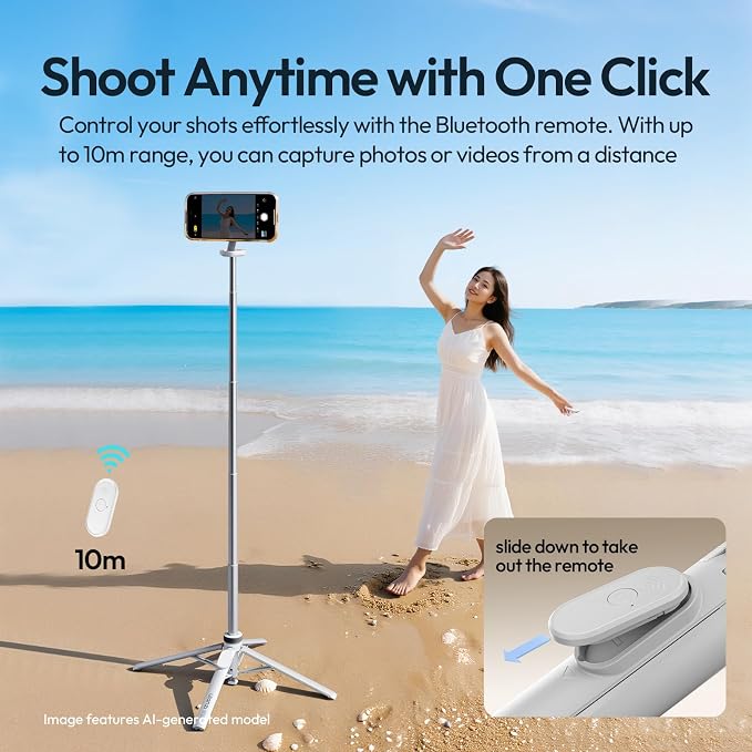 ULANZI Magnetic Phone Tripod 60'' Selfie Stick Auto Open Extendable Stand | Auto Open Tripod, N52 Magnet for Magsafe iPhone Mount, 360° Adjustment Aluminum, Creator Vlog Travel Desk Outdoor Use, White - Image 5