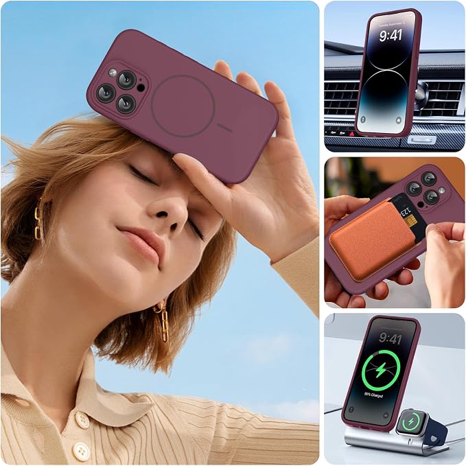 miracase Magnetic for iPhone 14 Pro Max Case, [Soft Anti-Scratch Microfiber Lining], Compatible with MagSafe, Silicone Shockproof Protection Phone Case for iPhone 14 Pro Max,Wine Red - Image 5