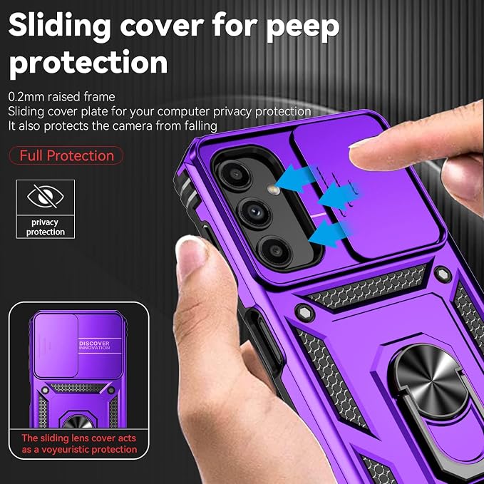 for Samsung Galaxy A14 5G Case with Screen Protector & Camera Lens Cover, [Military Grade] 16FT Drop Tested, Magnetic Kickstand Rugged Shockproof Protective Case for A14 5G, Purple - Image 3