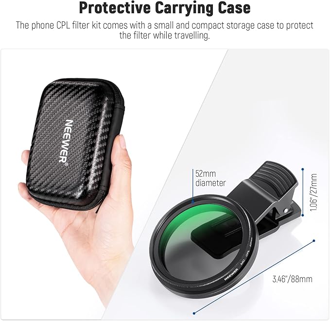 NEEWER 52mm CPL Filter for Phone, Clip On Circular Polarizing Lens Filter with Phone Clip, Case & Cleaning Cloth Compatible with iPhone 17 16 Android Samsung Galaxy S25 Ultra Camera, FL-26 - Image 7