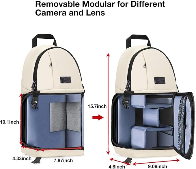MOSISO Camera Sling Bag, DSLR/SLR/Mirrorless Camera Case Camera Backpack | Shockproof Photography Bag with Tripod Holder&Removable Modular Inserts Compatible with Canon/Nikon/Sony/Fuji, Beige - Image 5