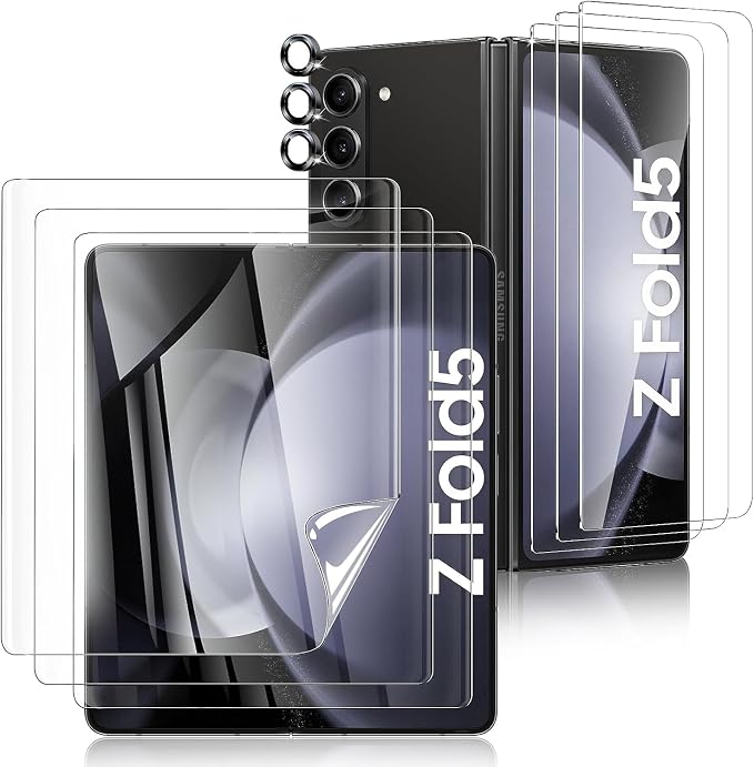 Fotbor [3+3+3Pack] for Samsung Galaxy Z Fold 5 screen Protector, Inner Screen Flexible Film + Back Screen Protector Tempered Glass + [1 Set] Camera Lens Protector, Z Fold 5 Accessories(Clear, Z Fold 5) by Fotbor
