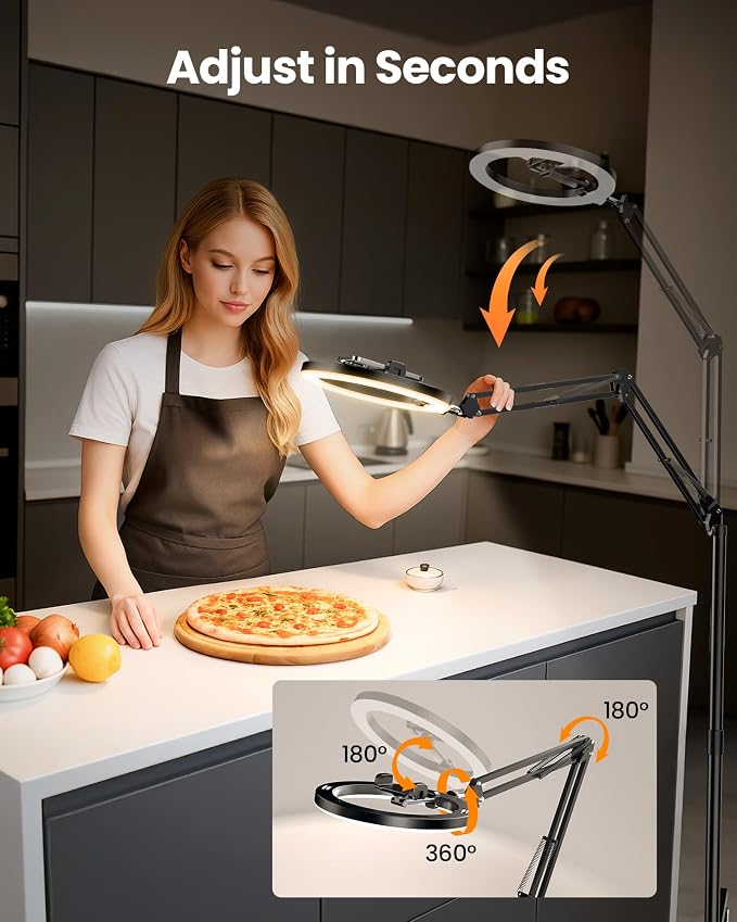 LUXSURE Ring Light Tripod for iPhone with Light,Overhead Camera Mount with Casters,Ring Light with Stand and Phone Holder for Video Recording,Phone Tripod with Light for Live Streaming/Cooking - Image 3