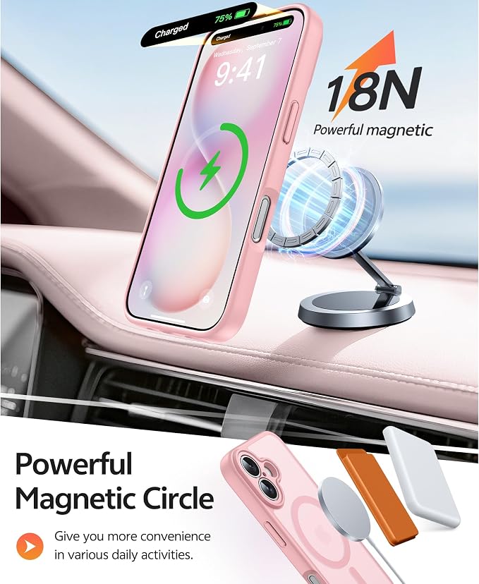 FNTCASE for iPhone 16 Plus Case, Fit for Magsafe, Screen Protector | Full Camera Protection,Translucent Matte, 14FT Military Grade Drop Proof, Shockproof Protective Phone Cover, Light Pink - Image 3