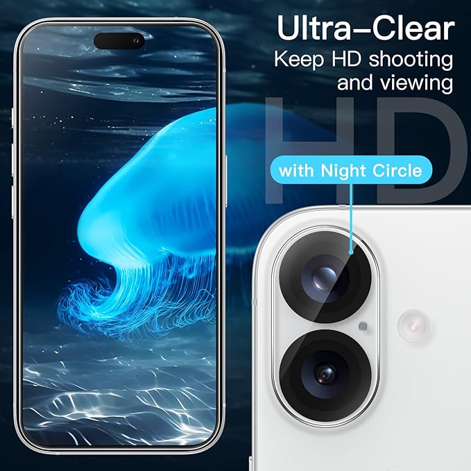 JETech Screen Protector for iPhone 16, 2+2 Pack | with Camera Lens Protector, HD Clear Tempered Glass, Anti-Scratch Protection, Easy Installation Tool - Image 5