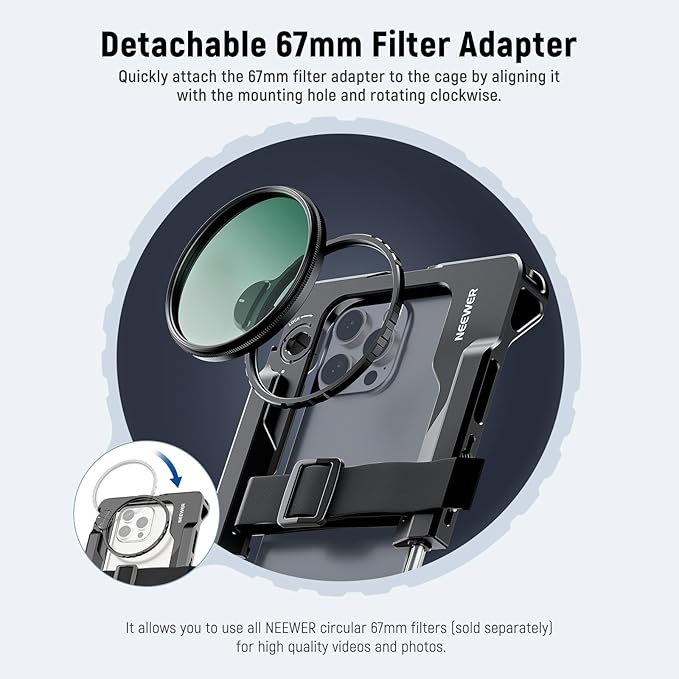 NEEWER Universal Smartphone Video Rig with Handles 67mm Filter Adapter | Anti Drop Cold Shoe Compatible with DJI Mic iPhone Samsung Galaxy Android, Phone Cage Stabilizer for Video Recording, PA017 - Image 4