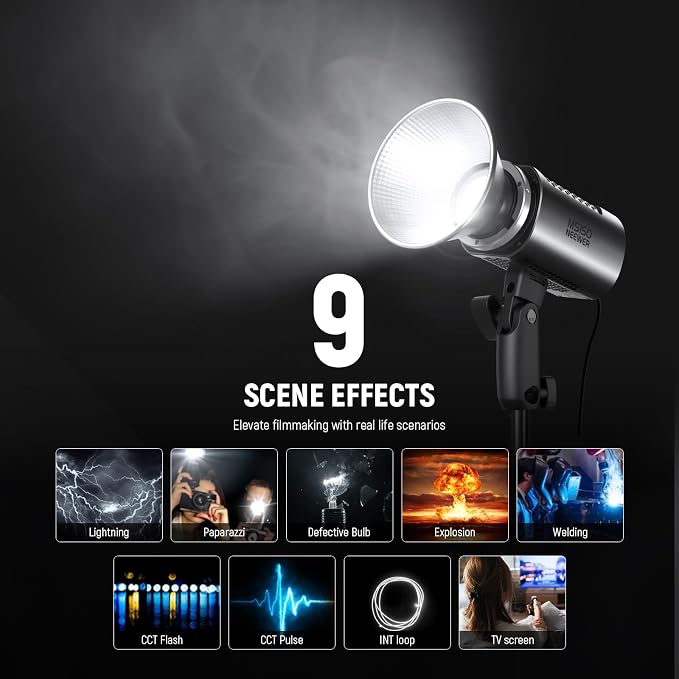 NEEWER MS150 LED Video Light with 2.4G/APP Control, 130W 5600K Studio Daylight Mini COB Continuous Output Lighting, 66800lux/1m, CRI 97+/TLCI 98+, 9 Effects, 0-100% PWM Dimming, Bowens Mount Adapter - Image 5