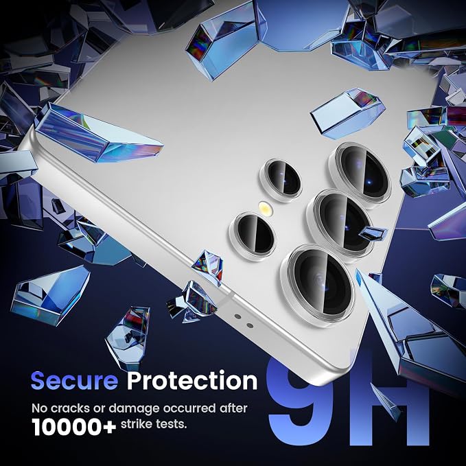 Tensea Compatible with Samsung Galaxy S25 Ultra Camera Lens Protector | 9H Tempered Glass Camera Cover Screen Protector Metal Individual Ring [Installation Tray][Case Friendly] - Image 5