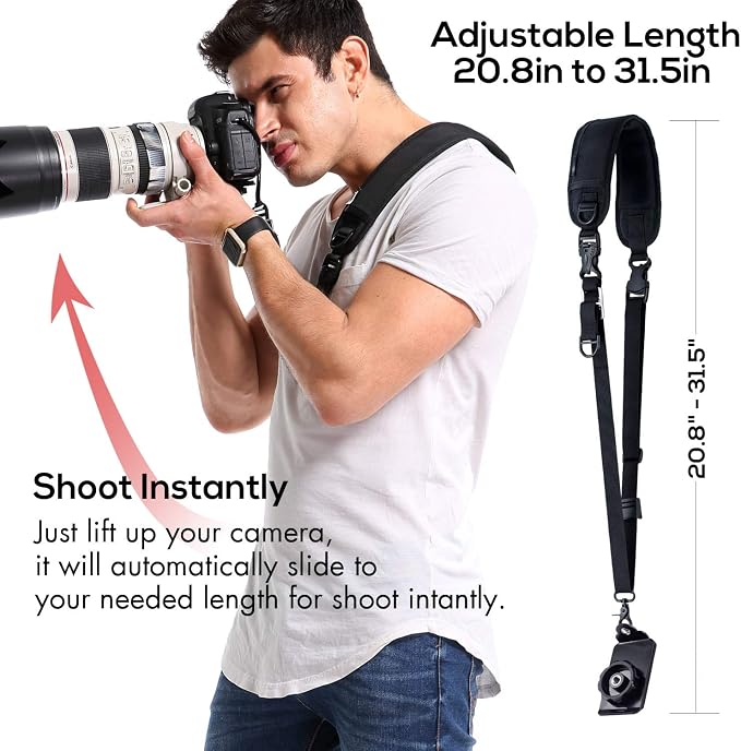 waka Camera Neck Strap with Quick Release and Safety Tether | Adjustable Camera Shoulder Sling Strap for Nikon Canon Sony Olympus DSLR Camera - Retro - Image 5