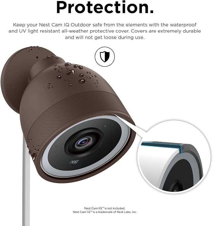 elago Outdoor Camera Cover for Google Nest Cam IQ | Infrared LED Visible, Holes for Microphone/Speaker, Camouflage, Easy Installation, All-Weather Protective Skin (Brown) - Image 2