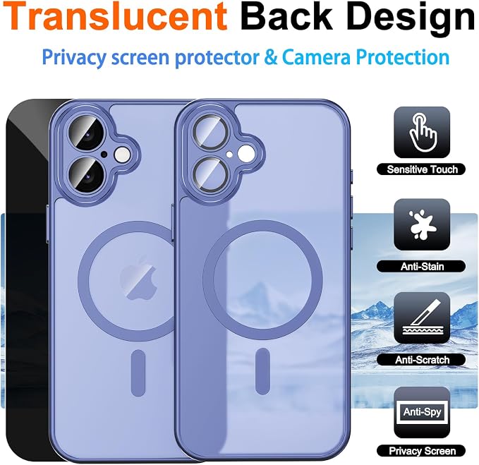 for iPhone 17 Case with Privacy Screen Protector, Light Blue | Full Camera Protection, Magnetic, Compatible with MagSafe, Translucent Matte Shockproof Phone Protective Cover for iPhone 17 - Image 2