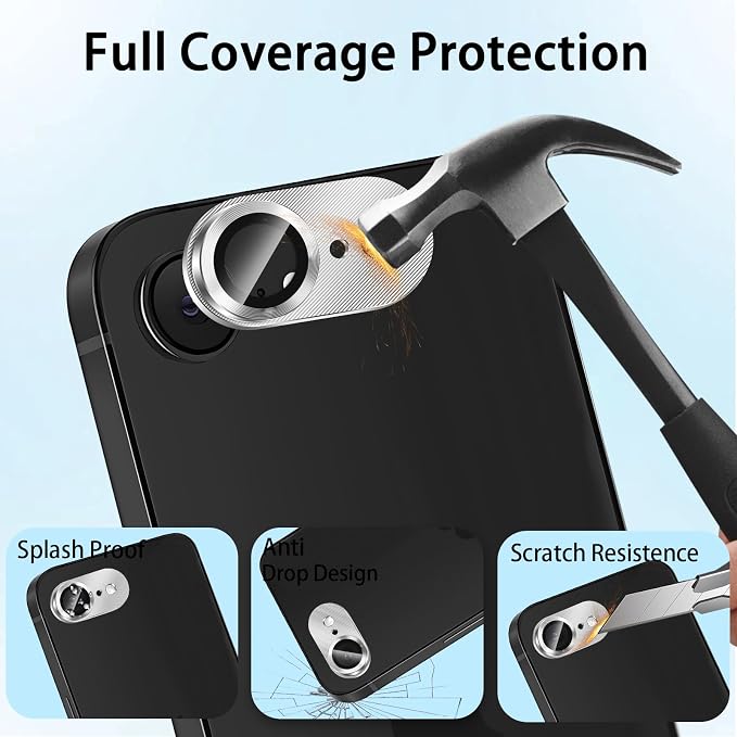 (3 Pack) Camera Lens Protector for iPhone 17e / iPhone 16e, Aluminum Alloy Sapphire Glass Camera Screen,Anti Scratch, Bubble Free,Tempered Glass Screen Protecto - Silver - Image 7