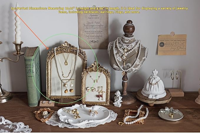 HSDDHOME 10.4"*7" gold Jewelry Display Stand Photo Frame, Resin Vintage Earring Stand, Velvet Necklace Storage Stand, Elegant Decoration for Jewelry and Collectibles-1pack - Image 9