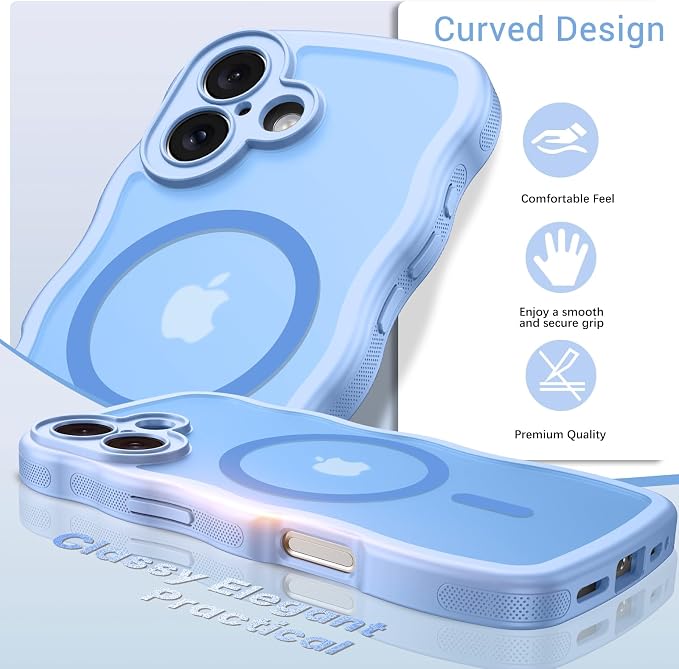 BENTOBEN Magnetic for iPhone 17 Case, Cute Wavy Full Camera Protection [Compatible with MagSafe] Translucent Matte Anti-Slip Bumper Women Girls Boys Protective Cover for 17 6.3", Light Blue - Image 5