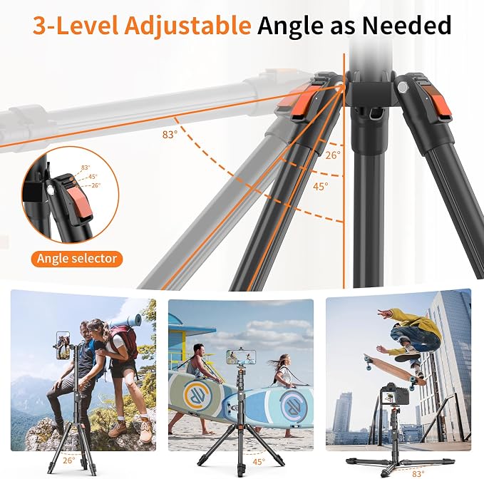 75" Camera Tripod,Aluminum Tripod for Camera Phone/Monopod with Remote | Cell Phone Tripod for iphone with Ball Head,Camera Stand for Canon/Sony/DSLR/Digital Camera Accessory Kits,Max Load 17.64lb - Image 2