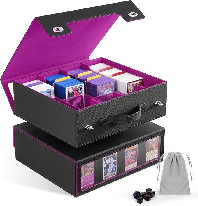 ZLCA MTG Storage Box 4-Row with Handle, MTG Deck Box | Holds 3000+ Trading Cards with Portable Handle, Commander Storage Card Case for Top Loaders TCG PTCG Sport Card(Black&Purple) by ZLCA