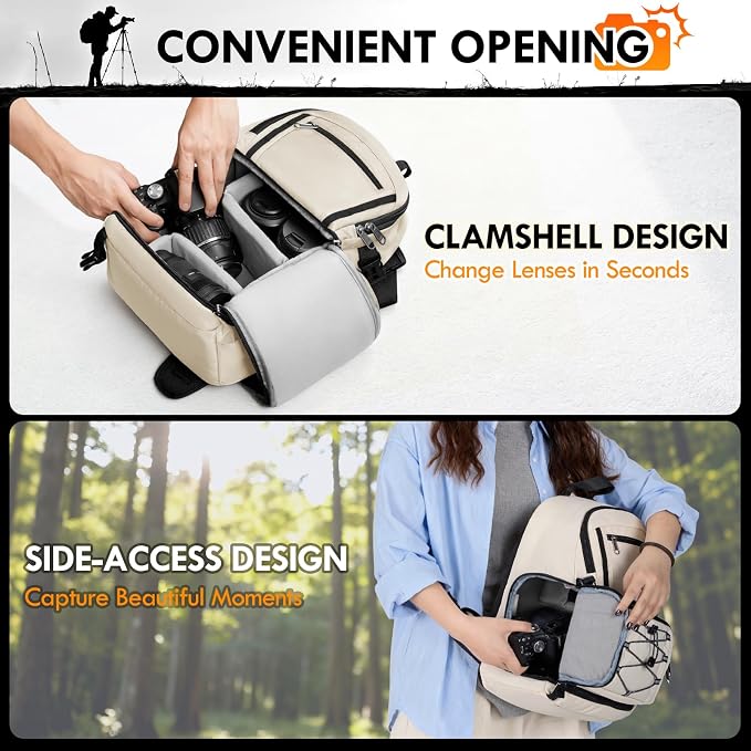 RAINSMORE Camera Sling Bag, Small Dslr/Mirrorless Camera Bag & Case | Waterproof Camera Bags for Photographers, with Removable Padded Insert & Tripod Holder, Compatible with Canon/Nikon/Sony/Fuji - Image 4