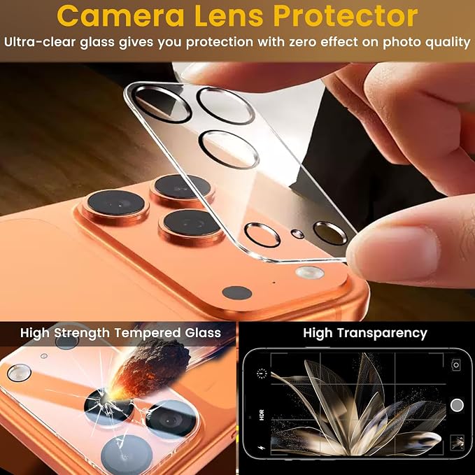 Romkasi 3 Pack Privacy Screen Protector for iPhone 17 Pro 6.3 Inch with 3 Pack Camera Lens Protector, Anti Spy Tempered Glass Film, Anti-Scratch, Touch Sensitive, Case Friendly - Image 5