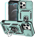 HNHYGETE for iPhone 12 Pro Max Case with Screen Protector: [Military Grade 20ft. Drop Tested] Slide Camera Cover Ring Shockproof Protective Phone Case for - iPhone 12 Pro Max (Dark Green) by HNHYGETE