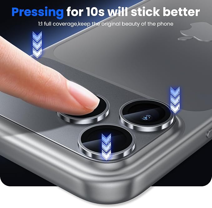 WSKEN for iPhone 17 Pro Max Camera Lens Protector - Military Grade Design | Strong Adhesion, Daily Shatterproof, Metal Aluminum Alloy Tempered Glass Camera Screen Protector, Grey - Image 5