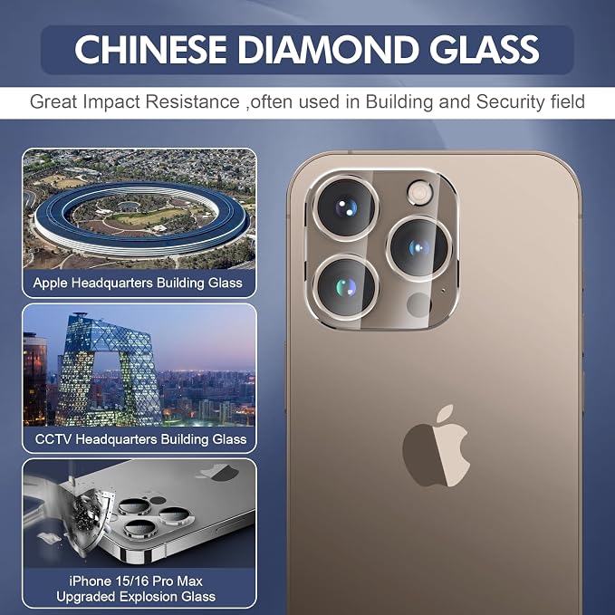 3PCS Rear Back Camera Lens Protector Tempered Glass for iPhone 16 Pro Max, iPhone 15 Pro Max - HD Clear Full Coverage Guard - Image 3