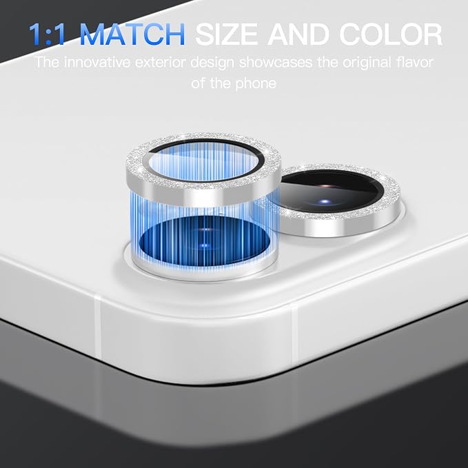 Suoman for iPhone 17 Camera Lens Protector, Silver | Bling Glitter, Independent Metal Crystal, Tempered Glass, Strong-Adhesion, Does not Affect Night Shots - Image 6