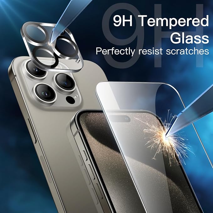 JETech Screen Protector for iPhone 15 Pro Max, 2+2 Pack | with Camera Lens Protector, HD Clear Tempered Glass, Anti-Scratch Protection, Easy Installation Tool - Image 4
