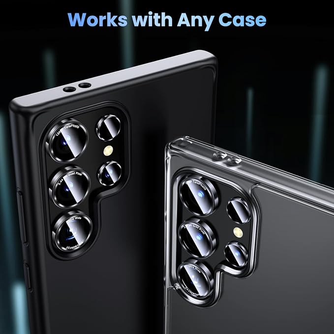 Uyiton for Samsung Galaxy S24 Ultra Camera Lens Protector, Unique Design | Case-Friendly, Military-Grade Sapphire Glass with Aluminum Metal Rear Camera Screen Cover, Black (6.8 inch) - Image 5