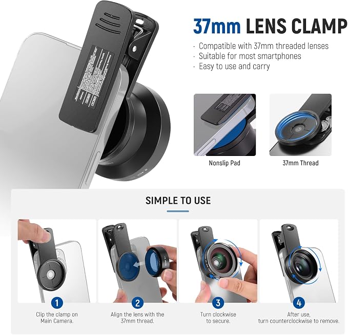 NEEWER Basics 2 in 1 Phone Camera Lens Accessories Kit, HD 0.45x Wide Angle + 15x Macro, 37mm Lens Clamp Compatible with iPhone Samsung Android Smartphone, LS-67 - Image 7