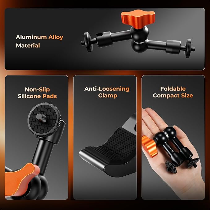 K&F CONCEPT 6" Magic Arm Clamp with Super Clamp 360° Ballhead Mini Arm | 1/4" & 3/8" Thread Screw for Monitor, LED Light, Webcam, Action Camera, MS31 - Image 2