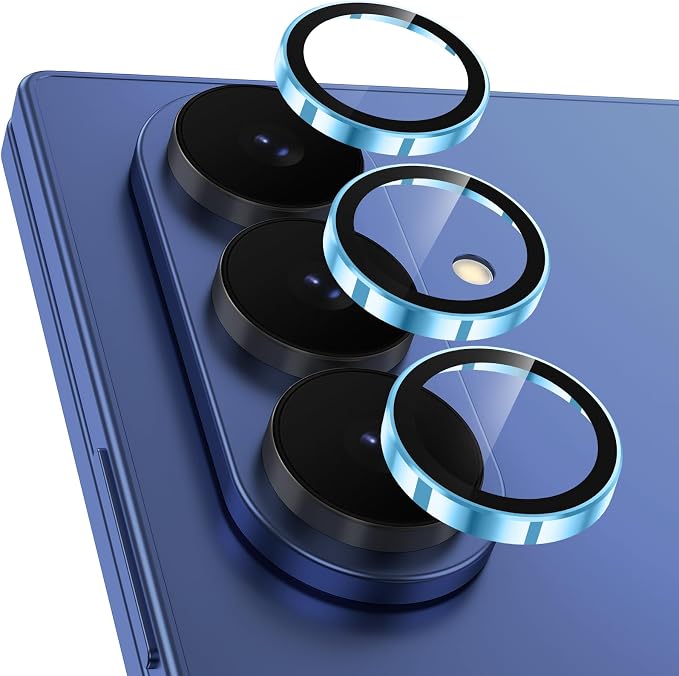 Meshine for Samsung Galaxy Z Fold 7 Camera Lens Protector,Scratch Proof,Strong Adsorption,9H Hardness with Metal Ring Camera Cover,Ultra Thin Case Friendly, Accessories Lens Protector,Blue by Meshine