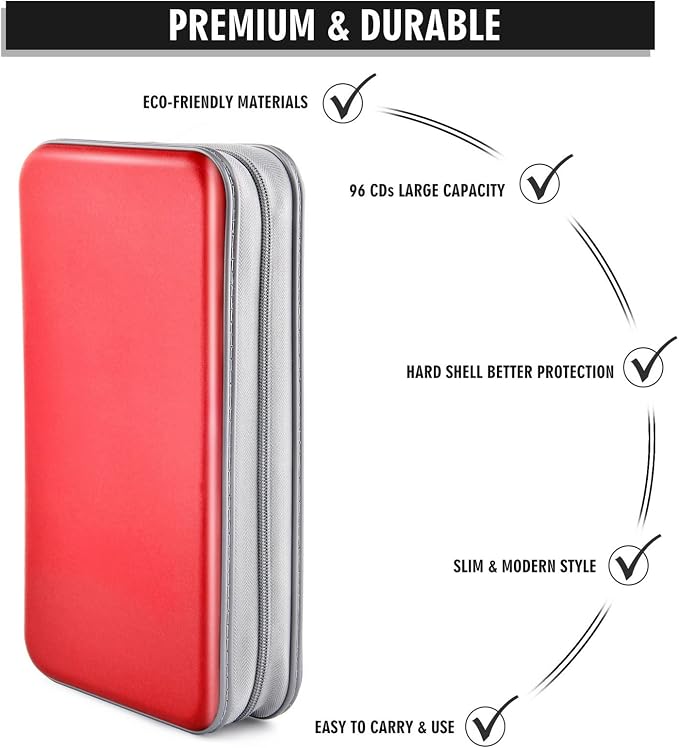 96‑Capacity Hard Plastic CD/DVD Binder for Car, Home & Travel | Zipper‑DVD Organizer, Scratch‑Resistant Sleeves Shield Discs From Dust & Damp; Stores Music, Video, Gaming & Blu‑ray Discs - Image 3