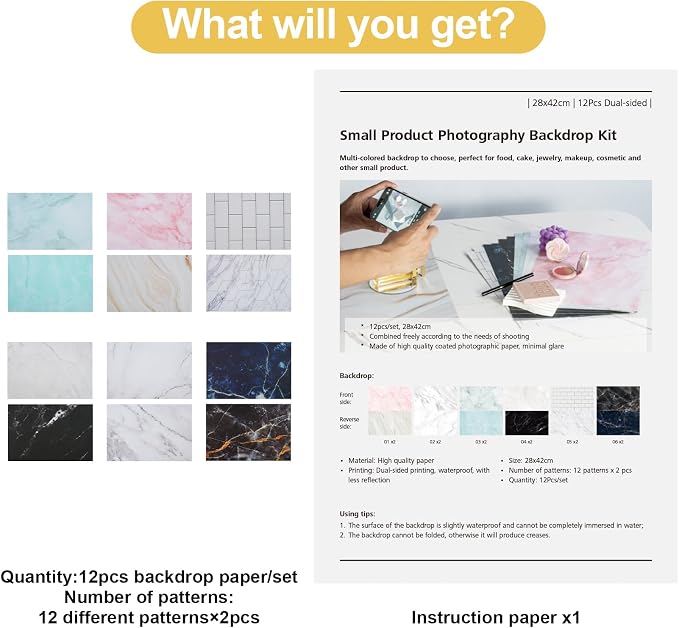 12PCS 12Patterns Product Photography Backdrops,Photo Backdrop Double Sided | Marble and Tile Photo Background（16.5X11inch） - Image 5
