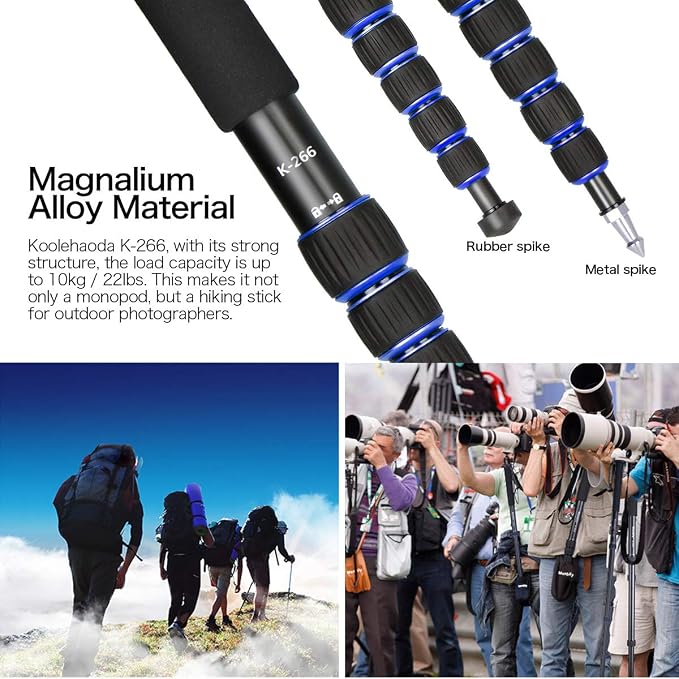 Koolehaoda 6-Section Camera Monopod, Compact Portable Folds to 15" | Aluminum Alloy Unipod Stick, Max Load 22lbs/10kg, Lightweight Travel Photography, for DSLR Mirrorless Camera - Image 5