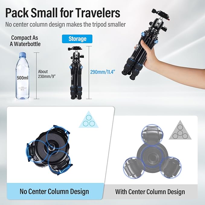 SIRUI AM-203 Aluminum Mini Travel Tripod, B00K Ball Head, 360° Panoramic | 20LB Load, 16.7" Height, 11.4" Folded, Lightweight, Tabletop, DSLR, Mirrorless Camera, Travel Photography - Image 2