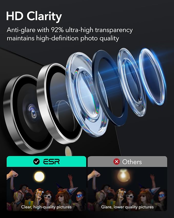 ESR for Samsung Galaxy S25 Ultra Camera Lens Protector, 1 Pack, Silver | Individual Camera Cover, 9H Tempered Glass, Original Camera Clarity, Scratch-Resistant, Case Friendly - Image 5